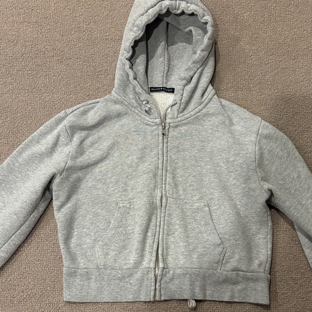 Brandy Melville Light Gray Kids Zip-Up Hoodie